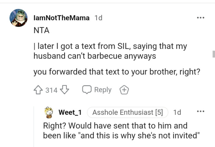This Redditor hopes the OP forwarded the text to her brother