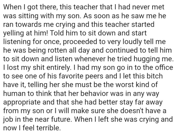 The OP had her son go into the office to see one of his favorite peers and then...