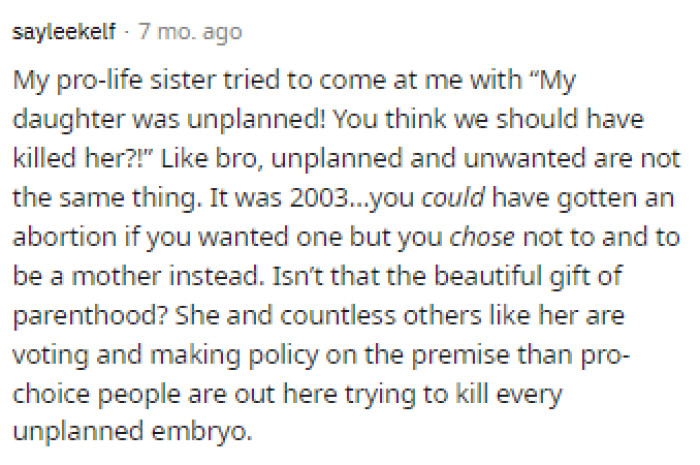 Some people came to the comments with their own situations and scenarios to add to the discussion about their experiences in conversations regarding this topic.