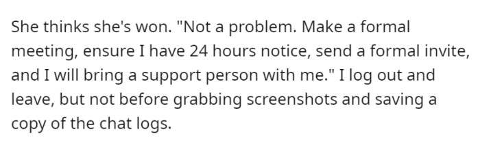 She thinks she's won, but OP has a backup plan