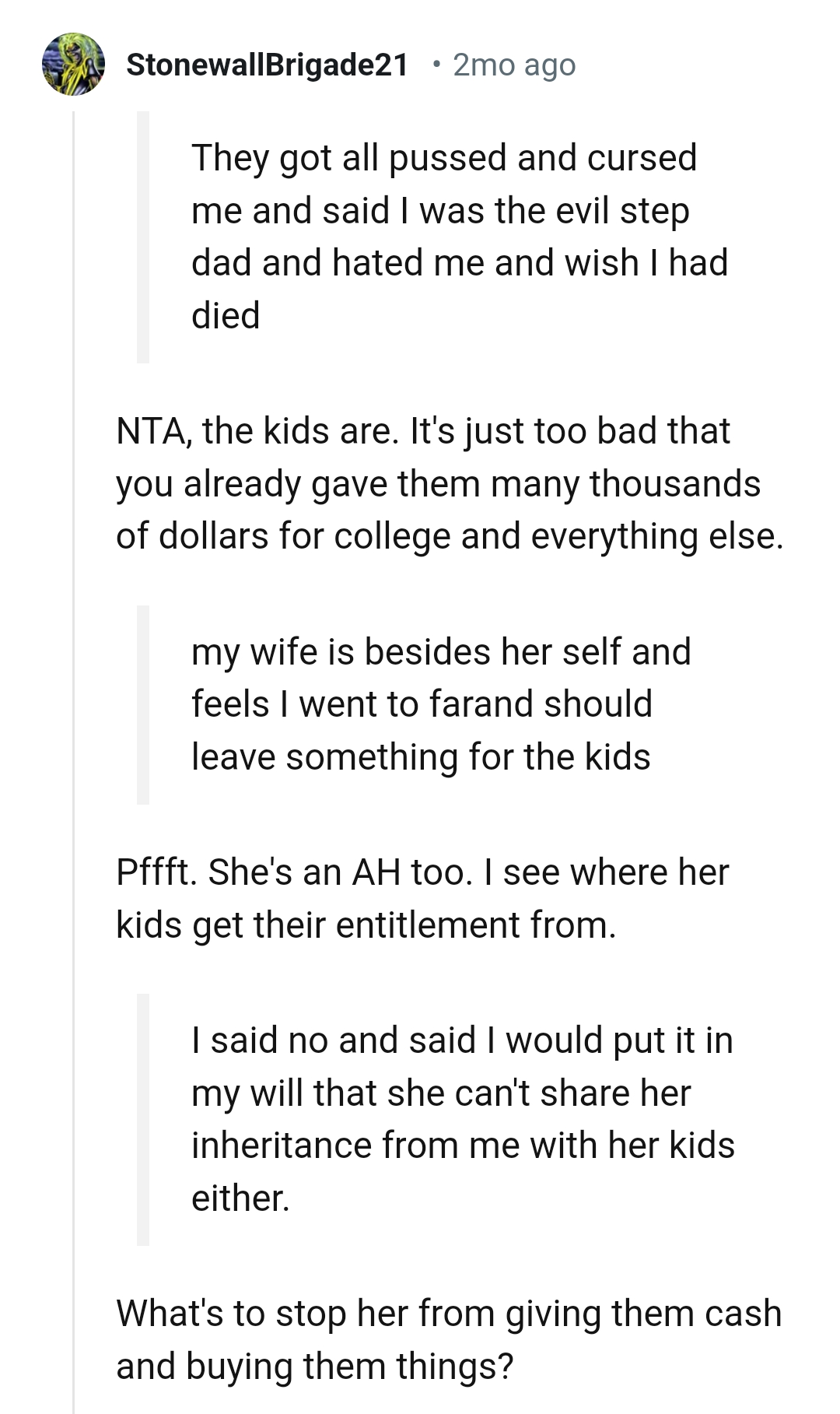 It's already too bad he gave them thousands in education