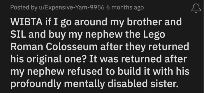 OP asked her brother if her nephew said anything beyond declining to let his sister help build his LEGO set.