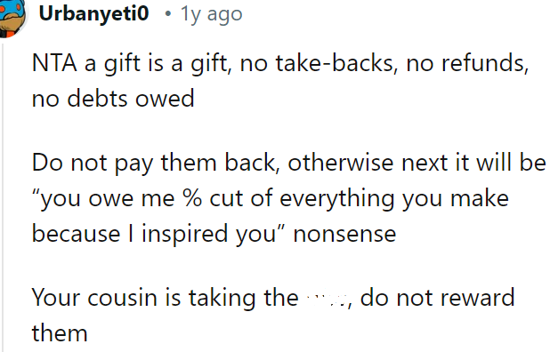 The OP should not pay them back