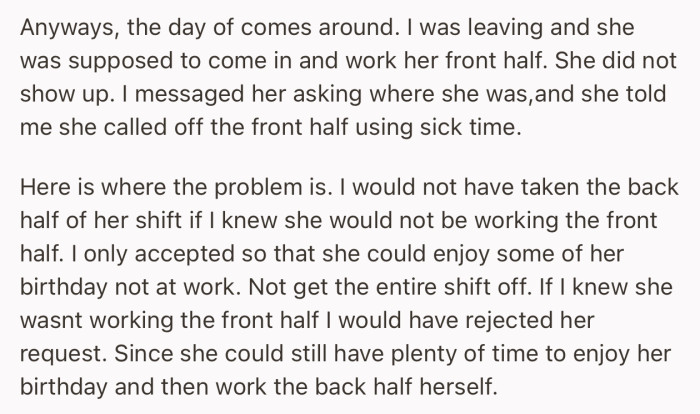 When the time came for her to relieve them and continue her shift, she was nowhere to be found