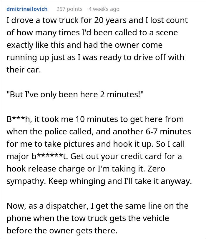 Tow truck driver says: