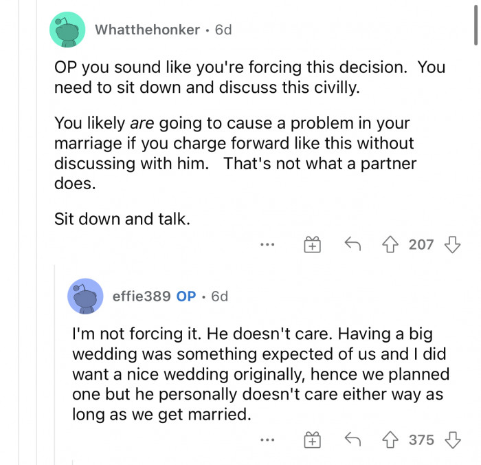 OP came back with some responses when people were concerned about her husband's opinion.