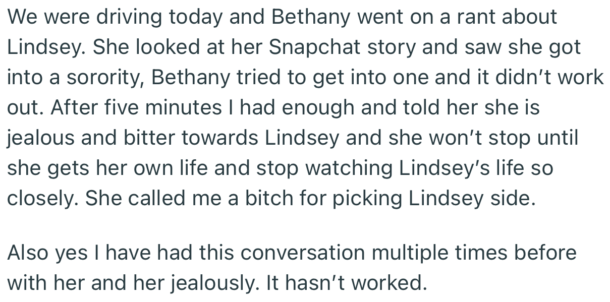 OP Got Fed Up with Bethany’s Whining and Decided to Give Her a Piece of Their Mind