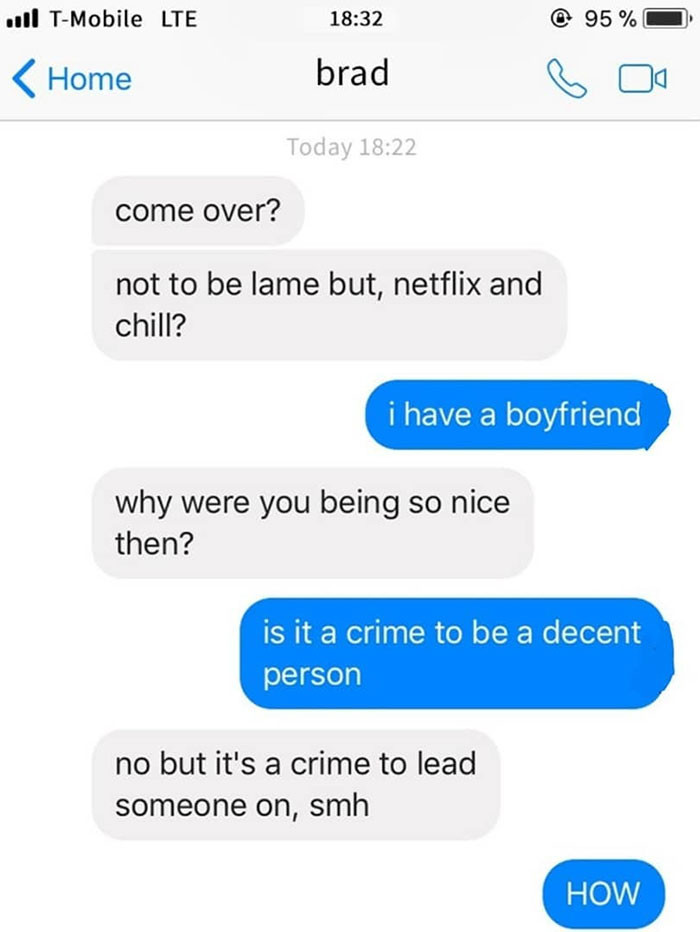 34. Apparently, if you are nice, then you are leading on: