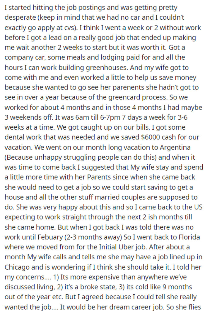 This individual provided extensive details about the situation because he knew there was much that his wife did not disclose in her post.