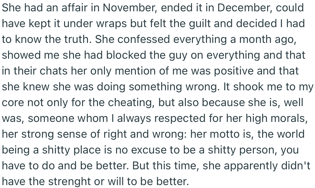 A few months ago, OP was left broken after his wife opened up to him that she had cheated