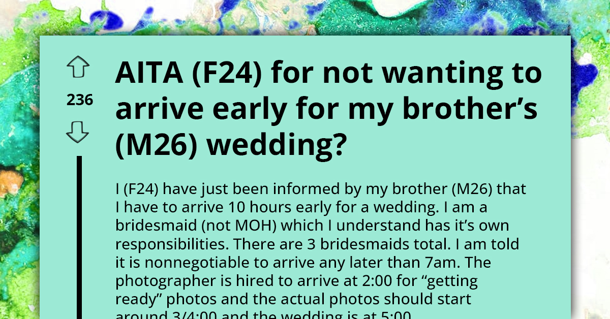Bridesmaid Faces Mixed Reactions For Choosing Pet Welfare Over Brother's Early Wedding Day Demands