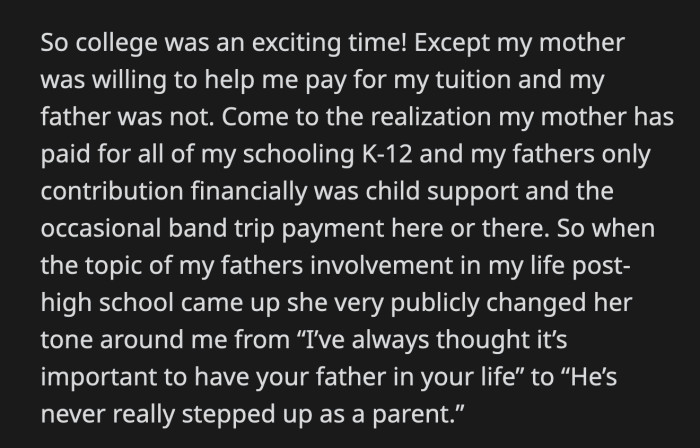 Then their mom showed up, set her coat down, and asked OP if their father was there