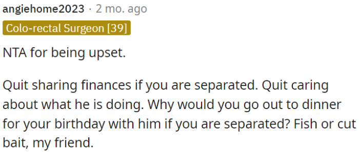 OP has to stop sharing finances.