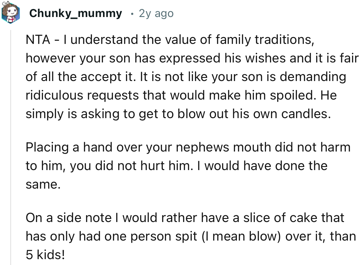 “NTA - I understand the value of family traditions; however, your son has expressed his wishes, and it is fair for all to accept it.”