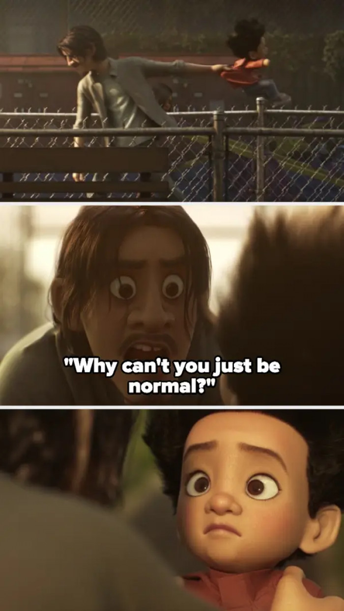 16. Float (Pixar short film/2019): Alex was floating, and his dad yelled at him to be normal. Alex floated to the ground and cried.