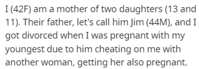 OP is a mother of two daughters, and she and her husband are divorced