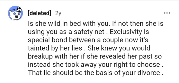 The lie should be the basis for the divorce