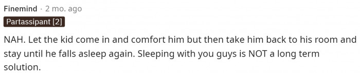 They definitely shouldn't let him sleep in their bed, but locking the door isn't the solution either.