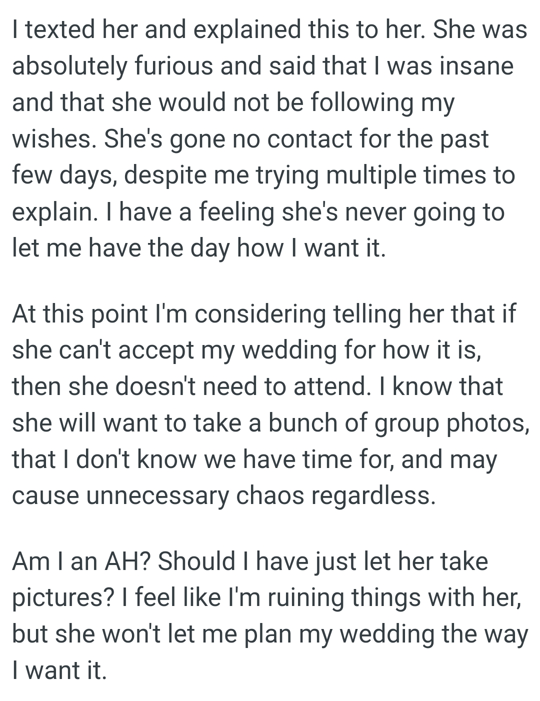 She has gone no contact for the past few days, despite her trying multiple times to explain