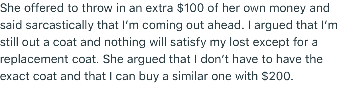 OP’s fiancée offered to throw in an extra $100, but he was adamant that $200 wouldn’t suffice