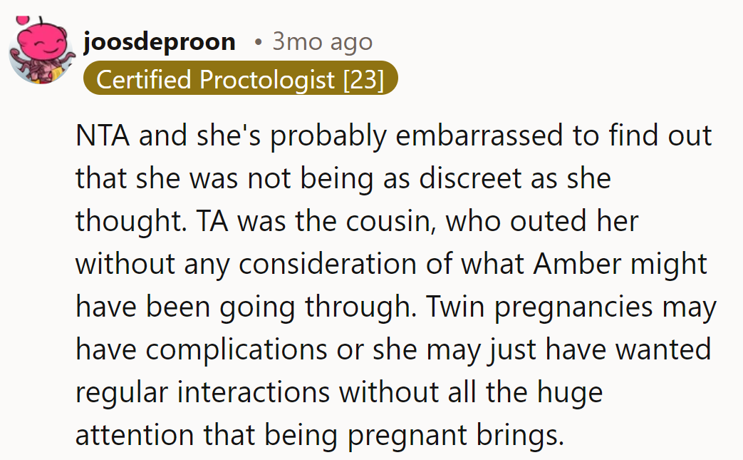 Amber's stealth skills need work. Cousin wins for the not-so-subtle reveal.