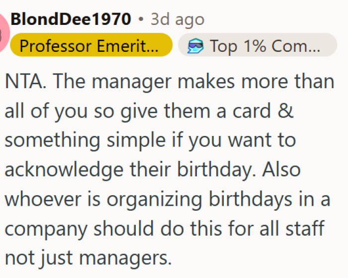 A card and something small are more than enough for a manager's birthday