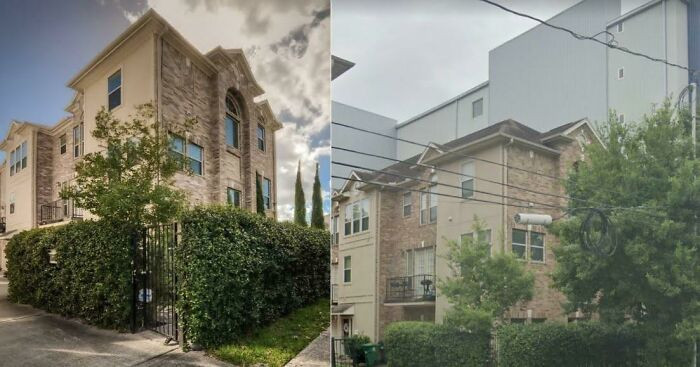 "The Real Estate Listing Photo vs. Reality. (Gray Building Has Been There Since 2016.)"