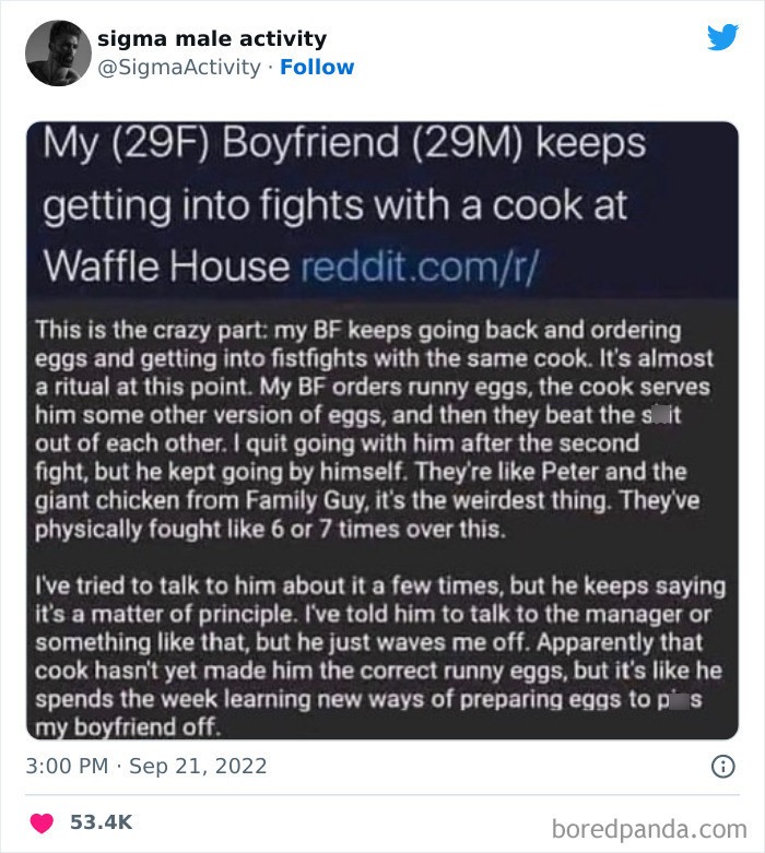 43. He wants runny eggs but isn't getting them