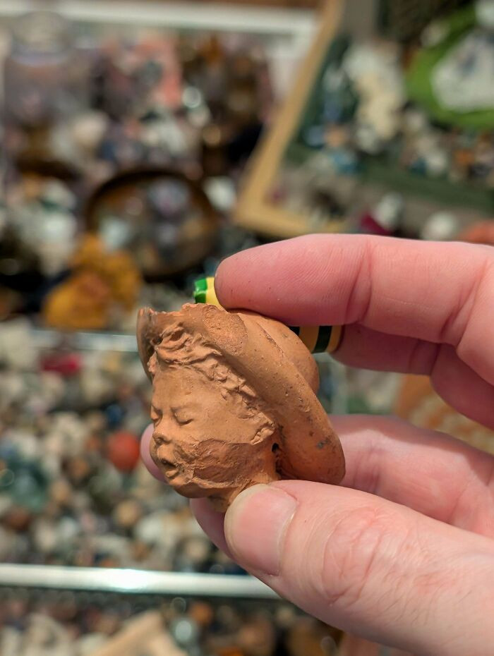 "I Found This Figurine Head At The Victorian Landfill Site Here In England, It Is The Weirdest Head I've Found In Hundreds, It's Tom Sayer"