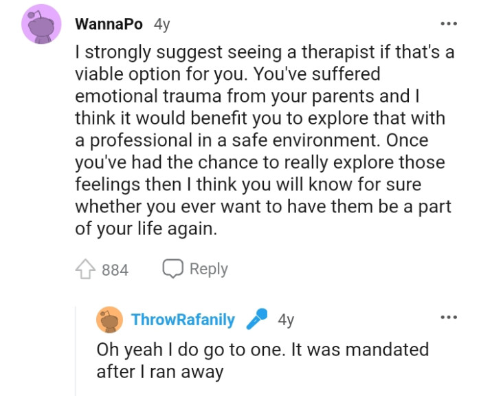 The OP has suffered emotional trauma