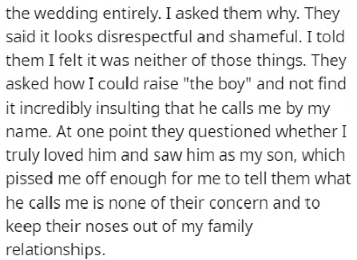 The in-laws believe that this is disrespectful and shameful coming from OP's son