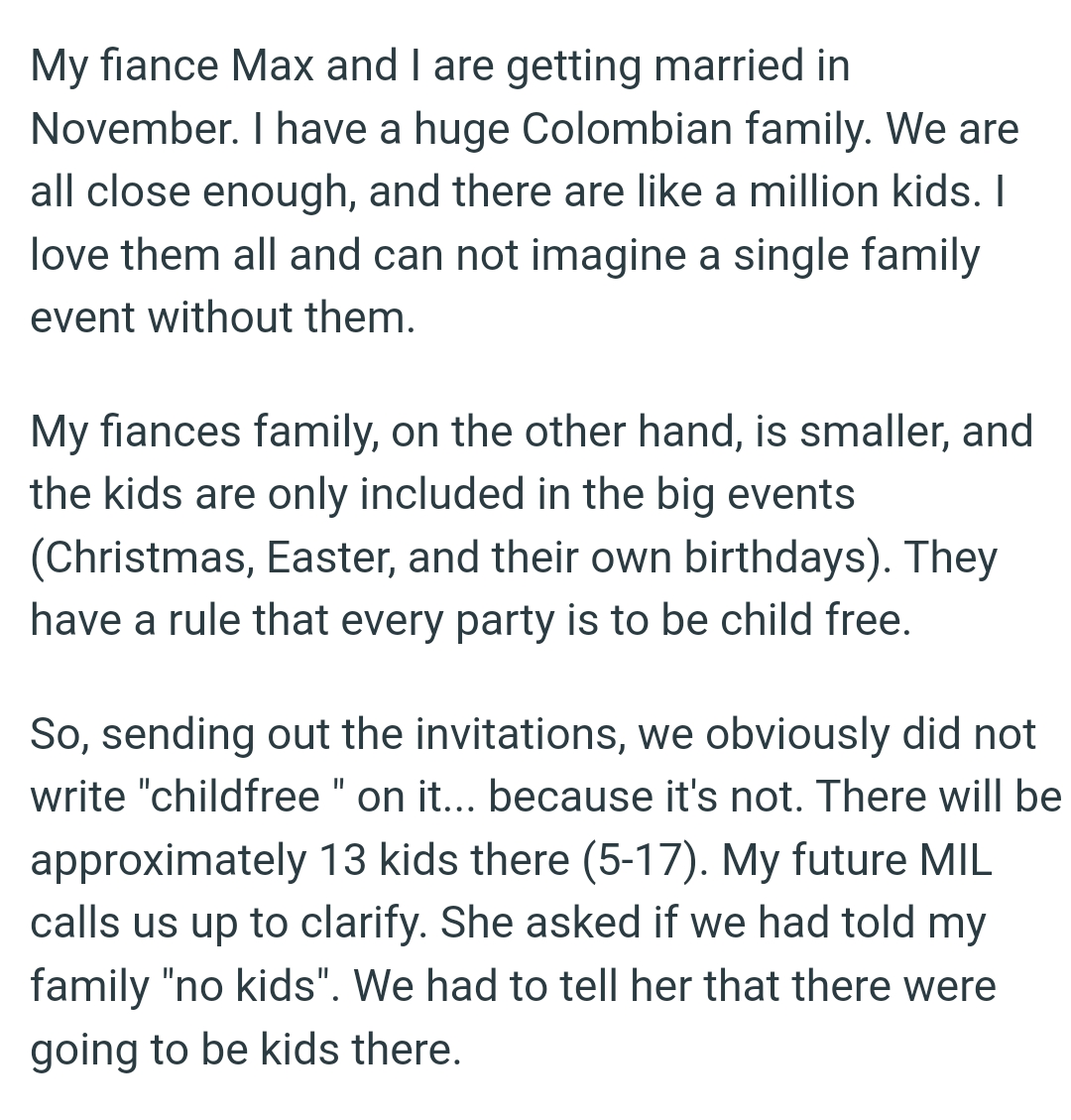 The OP has a huge Colombian family and they are all close enough