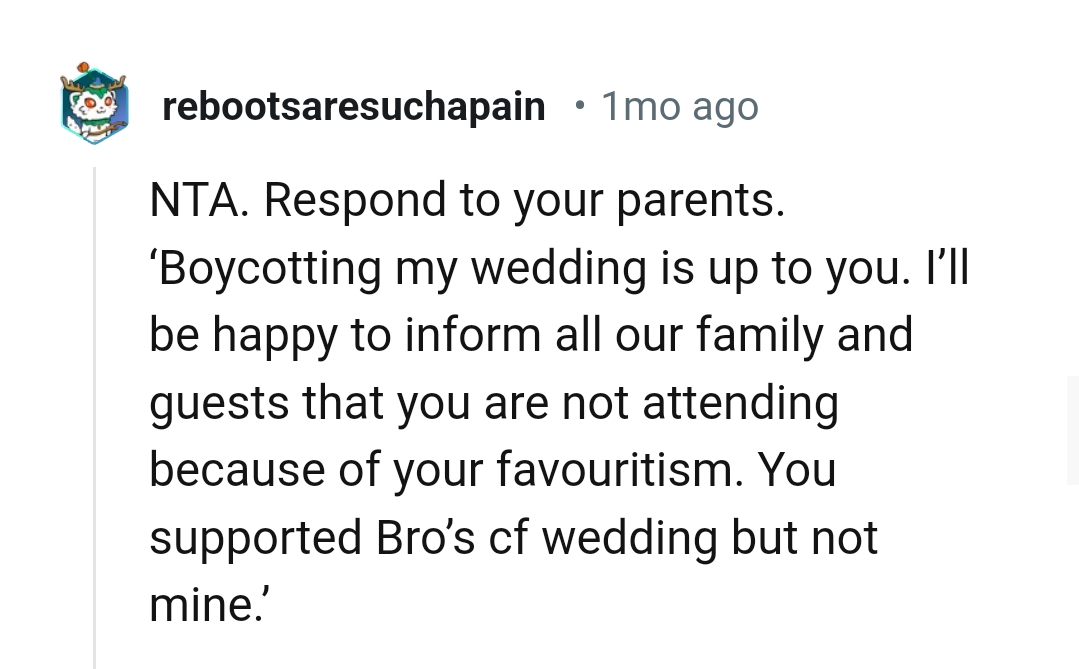 OP's response to her parents should be...
