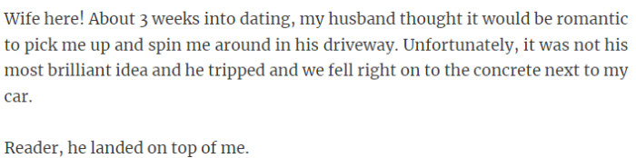 23. Husband's clumsy romantic gesture ends in a painful fall on concrete with wife