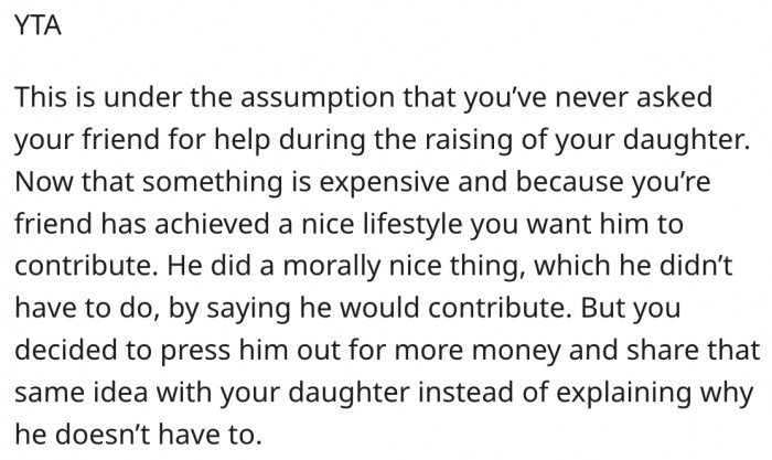 12. His friend isn't obligated to contribute any amount.