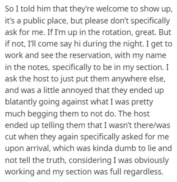 OP told her boyfriend that he's welcome to come, but to not ask for her to serve them