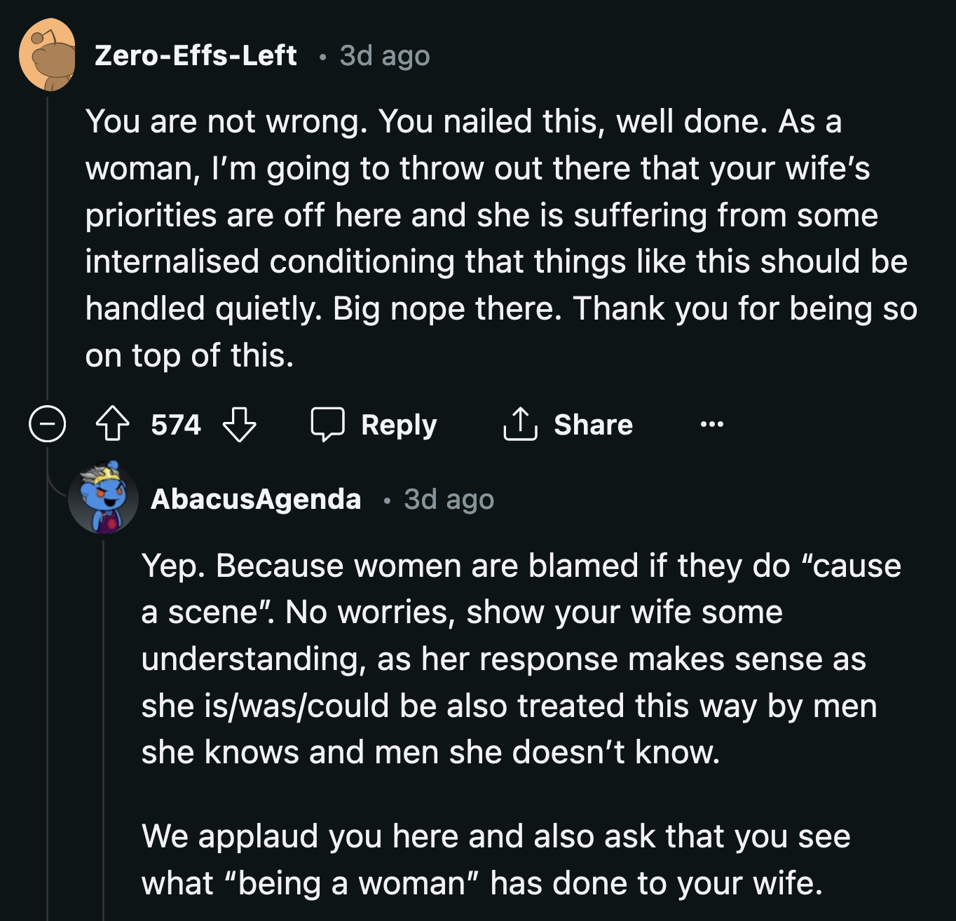 OP's wife has to learn that some situations call for 