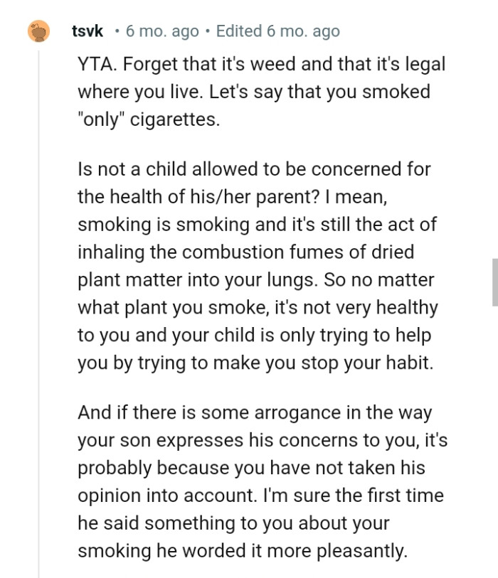 A child is allowed to be concerned for their parent's health