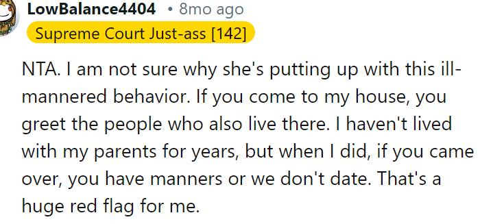 The boyfriend's behavior was rude