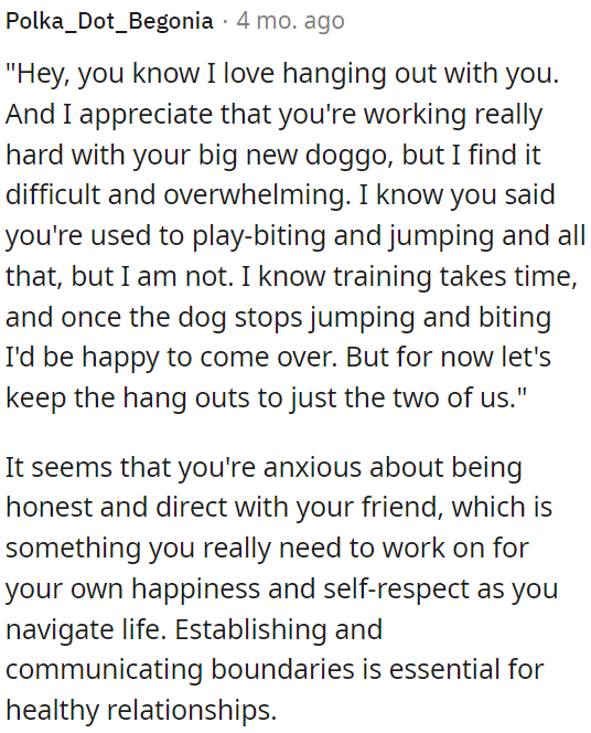 OP needs to communicate her feelings and boundaries honestly.