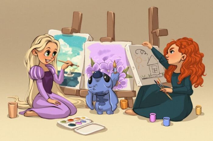 18. Although they are often disruptive, Rapunzel and Stitch are real artists. Others, like Merida, well, not in this case.
