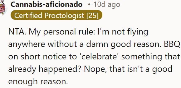 A Redditor said the daughter's wedding isn't enough good reason