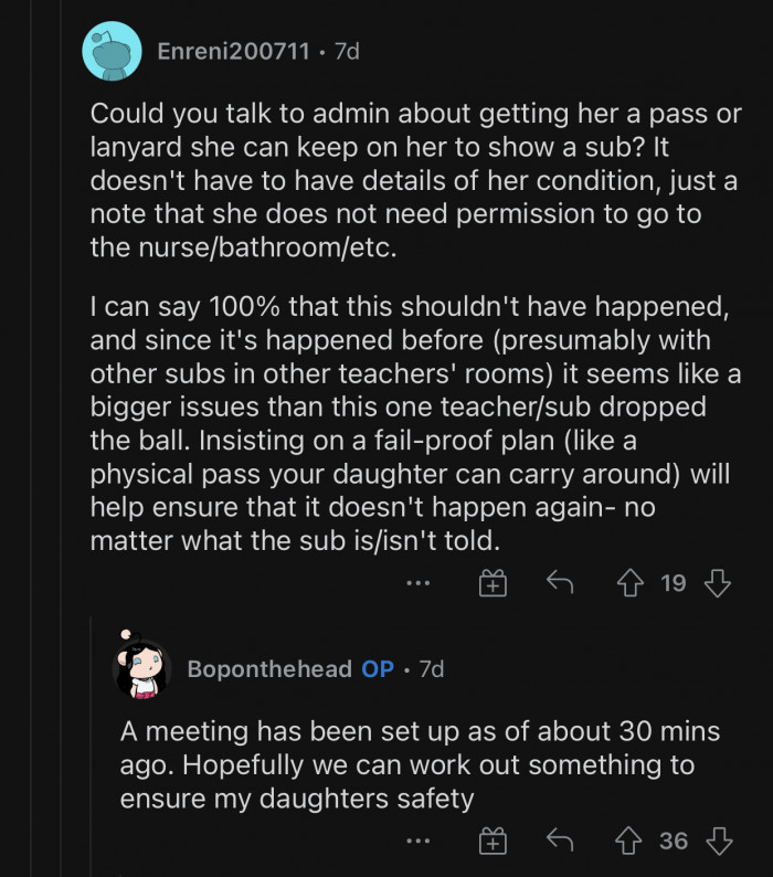 OP's daughter should have a special note to prevent situations like these.
