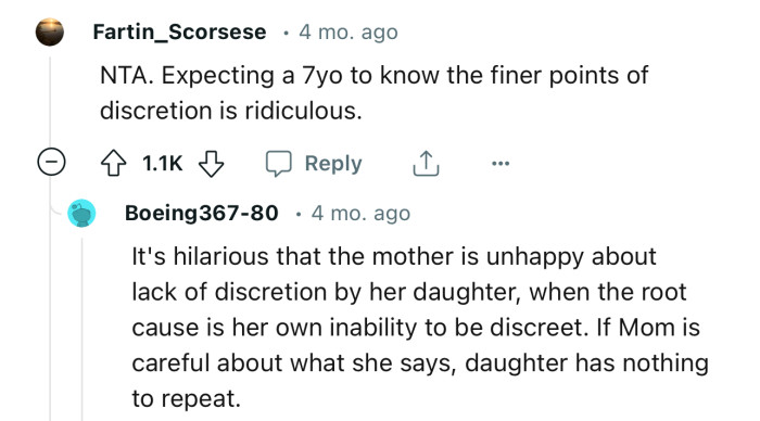 A 7-year-old certainly won’t understand what “discretion” is all about