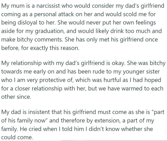 Her parents are divorced and not on good terms