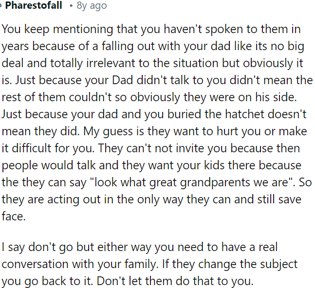 OP should skip the gathering but insist on a genuine discussion with them.