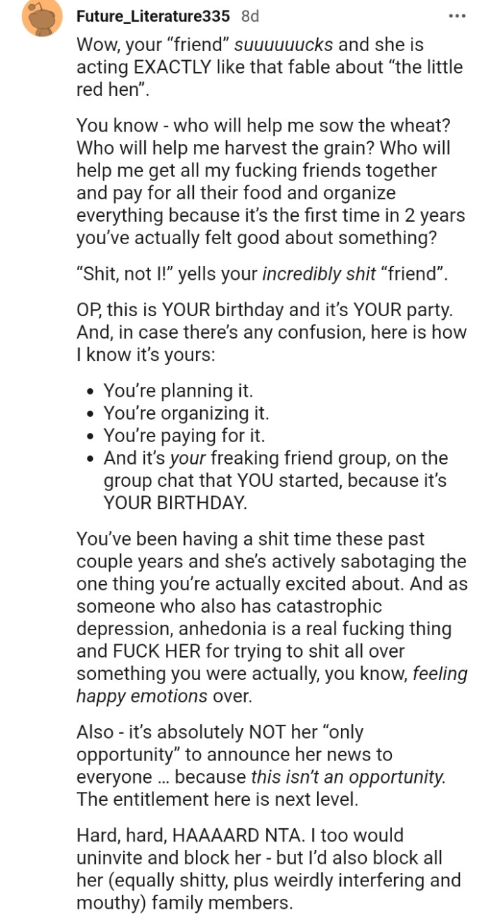 This is the OP's birthday and her party