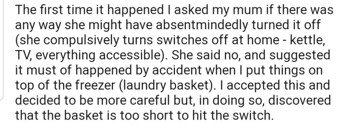 OP questioned their mom, who denied turning off the fridge