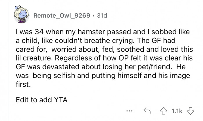 OP acted out of selfishness and ignored his GF's feelings.