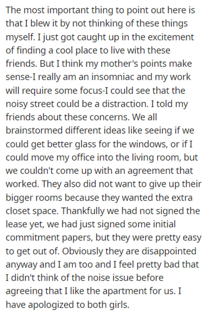 OP Agreed with His Mother and They Started Looking for a New Apartment